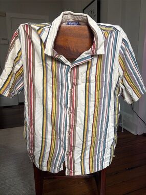 Without Walls Cream Multicolor Vertical Stripe Short-Sleeve Button-Up Shirt